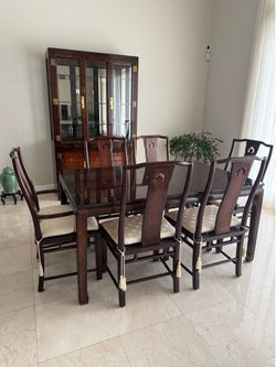 High end dining room table with Asian flair