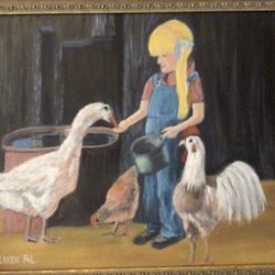 VTG FRAMED 16 X 20” CANVAS OIL PAINTING WALL ART HOME DECOR