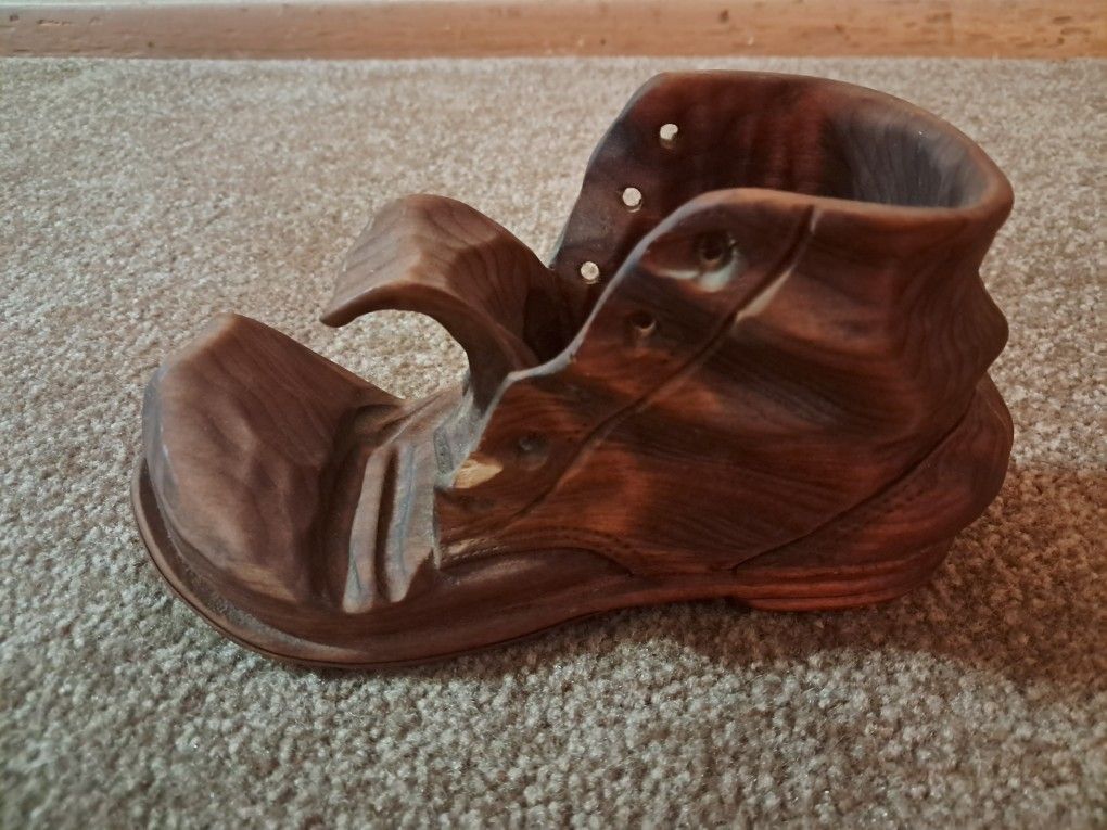 Folk Art Carved Wooden Boot