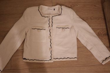 Cream Knit Cardigan with Black Trim