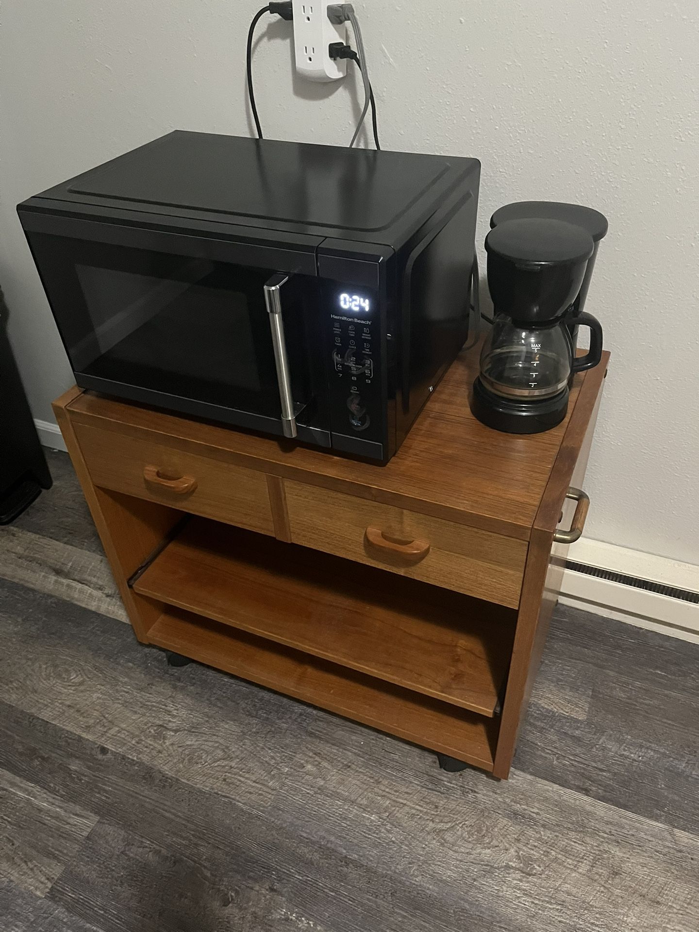 Kitchen Cart, Microwave, And Coffee Maker
