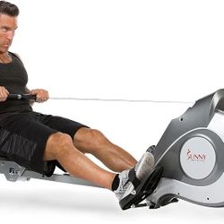 Sunny Health & Fitness Magnetic Rowing Machine Rower with 8-Level Resistance, 53.4" Extended Slide Rail & Digital LCD Display