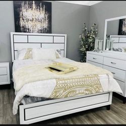 New 4pc Queen Bedroom Furniture Set With Dresser Mirror Nightstand Without Mattress, Including Free Delivery Pay Upon Arrival