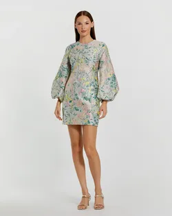 Mac Duggal Multicolor Floral Long Sleeve Dress