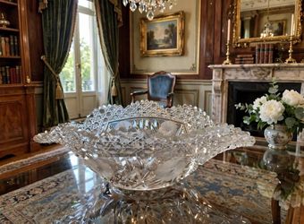 Antique American Brilliant Cut Crystal Canoe Bowl - Daisy Flower Pattern