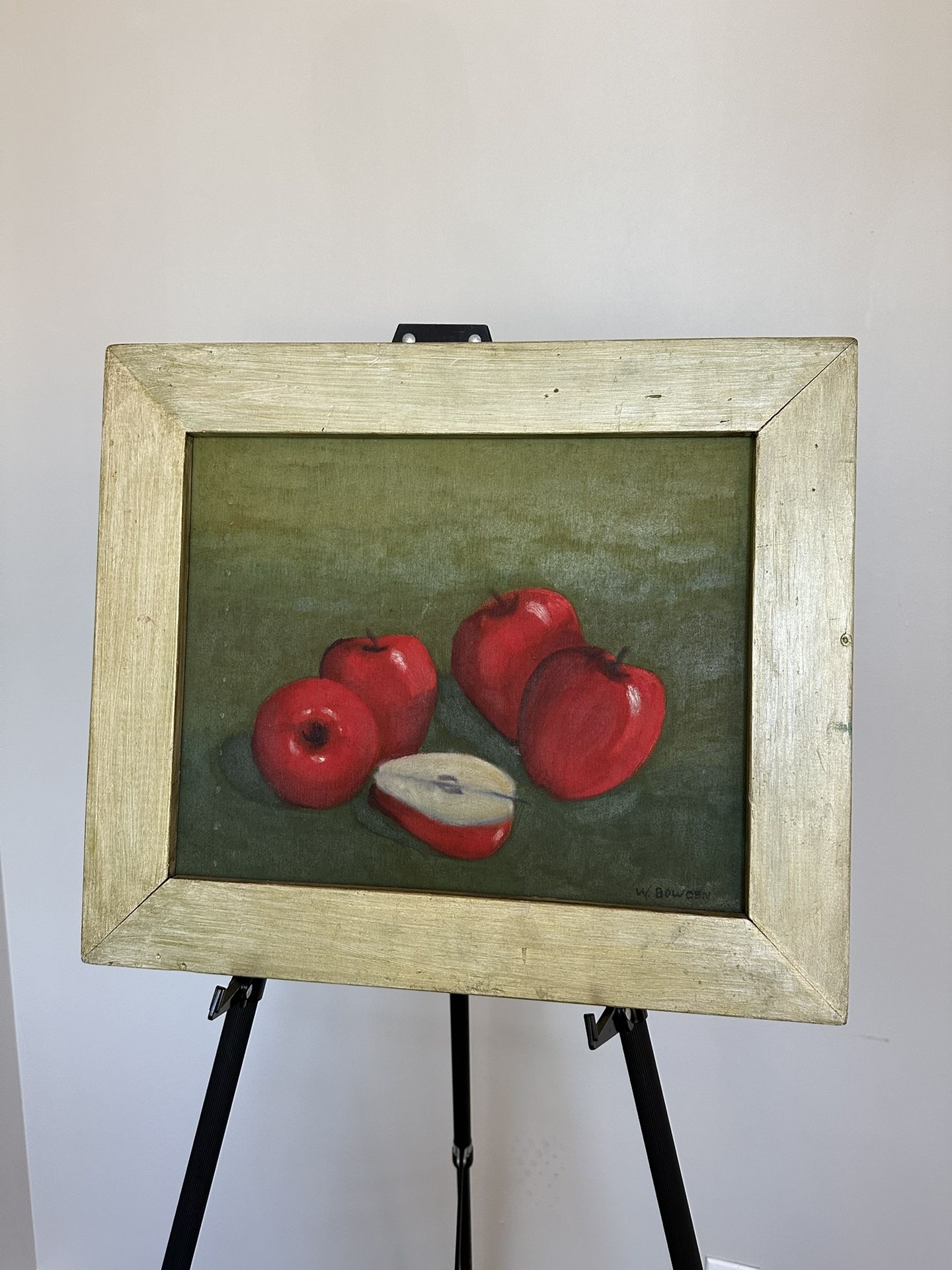 Framed Oil On Wood Red Apple Painting Wall Art Decor 19”x16” Item#025