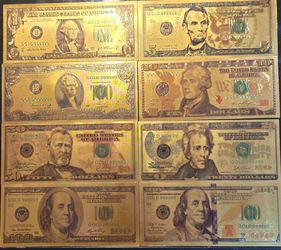 Gold Foil US Dollar Bill Novelty Set 8 Pieces