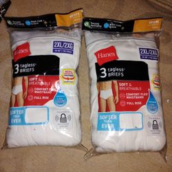 🧨 New (2) Men's Hanes White Briefs 2XL 3 Per Pack🧨