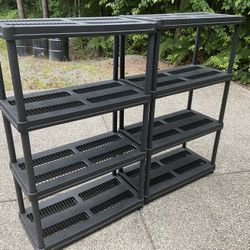 Two Plastic Shelves (Each 35”W x 18”D x 58”H) Like New