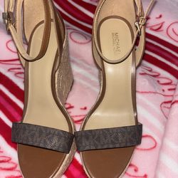 MICHAEL KORS Kimberly Logo Espadrille Wedge Sandals in brown