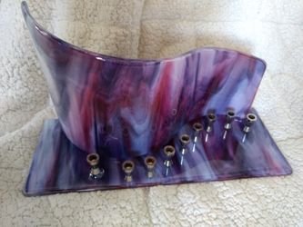 Handmade fused glass menorah