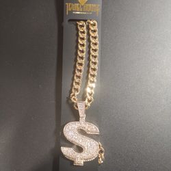 Jewel House Iced Out 30 Inch $ Chain 18k Gold Plated 