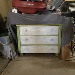 Shabby Chic Green, White & Wood Dresser