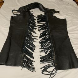 Harley Davidson Black Leather Willie G Chaps With Fringe. 