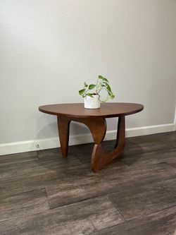 Mid century modern wood coffee table brown abstract irregular