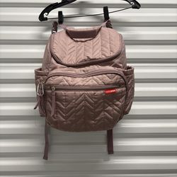 Skip Hop Pink Chevron Diaper Backpack Inner Pockets Adjustable Strap