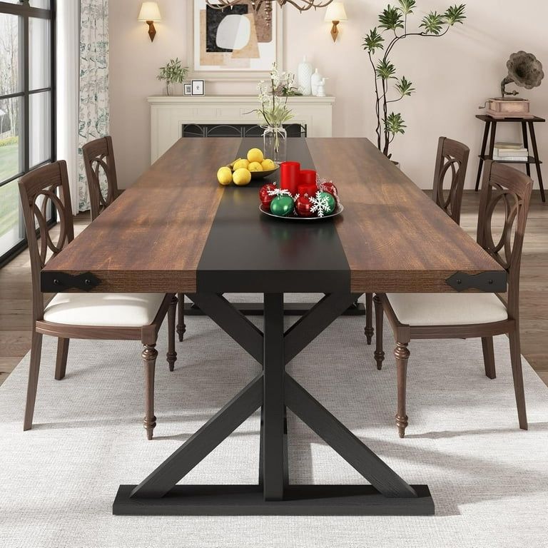71" Modern Farmhouse Dining Table for 6-8 Person, Rectangular Wood Dining Table with Adjustable Feet, Kitchen Table for Dining Room, Gathering, Kitche