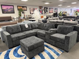 Gray Fabric Sectional Sofa with Ottoman