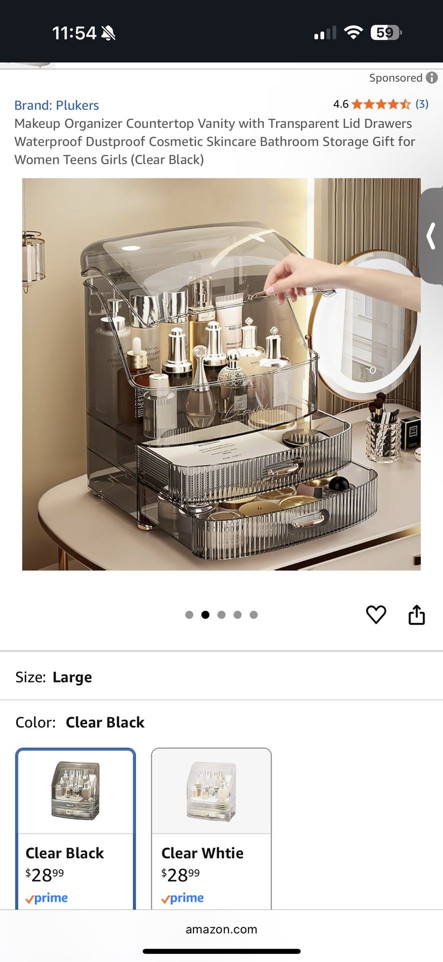 Makeup Organizer Countertop Vanity with Transparent Lid Drawers Waterproof Dustproof Cosmetic Skincare Bathroom Storage Gift for Women Teens Girls (Cl