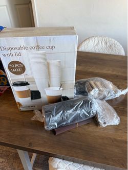 To go coffee cups, lids and stir sticks. Extra lids included.Selling for $6