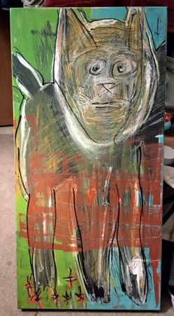 Cat Painting Original Abstract Artwork Acrylic on Canvas 24" x 12" *40.00* Home Decor Art