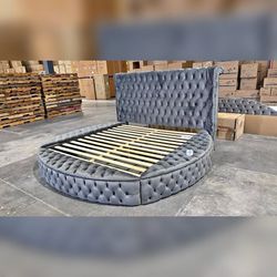 Gray color king or queen round bedframe
