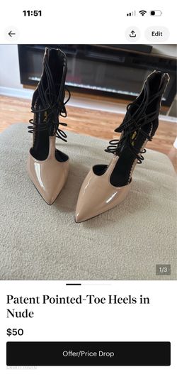 Patent Pointed Toe Heels in Nude