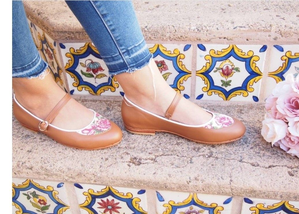 Mary Jane - Pía, Vintage Leather Shoes, Brown Shoes, Flat Women Shoes, Handmade Shoes, Retro Shoes, One of a Kind Shoes