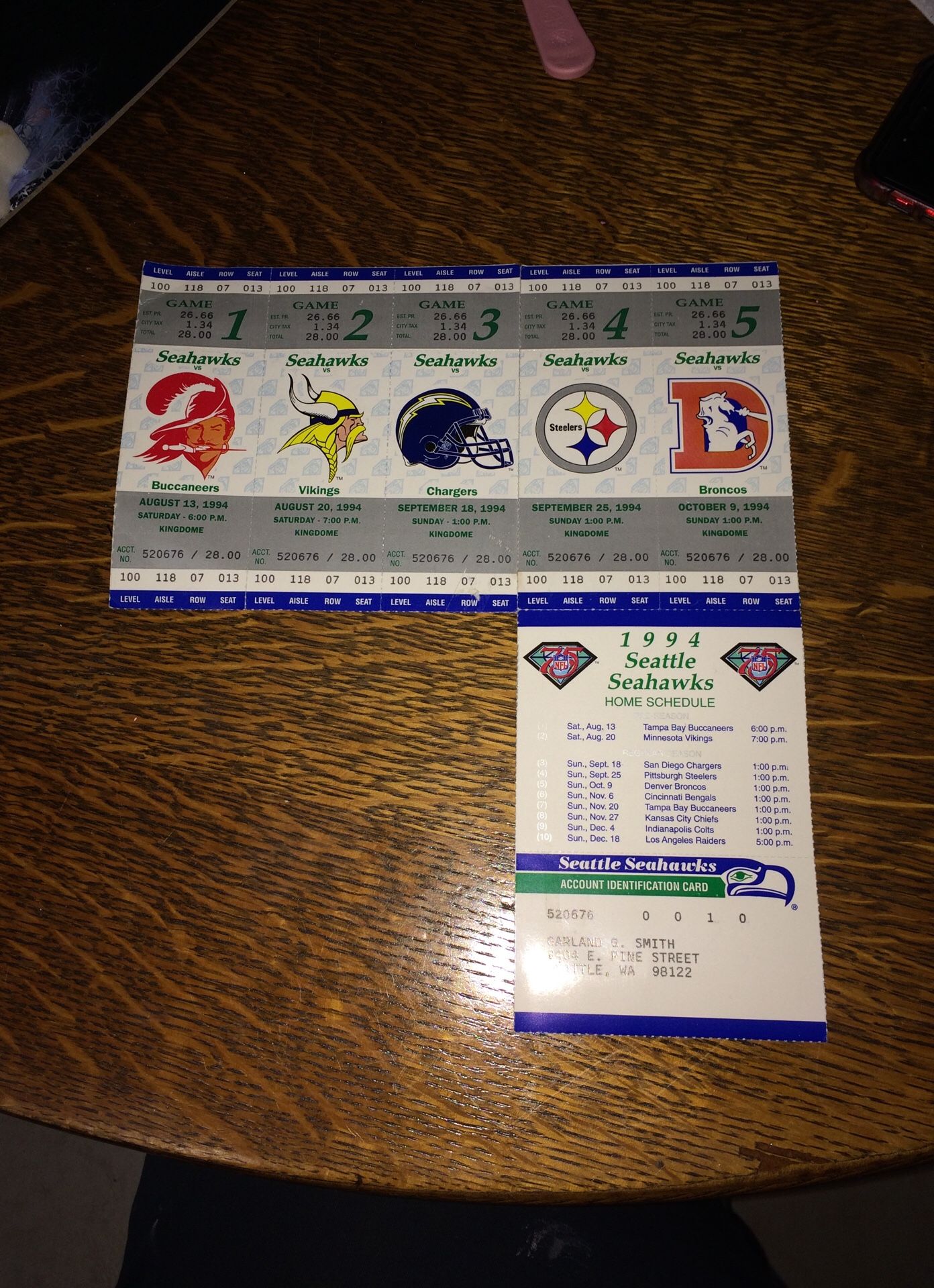 SeaHawks 1994 season tickets