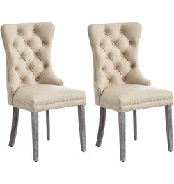 Dining Chairs Set of 2, Leather Fabric, High Wing Back, Metal Pull Ring, Wood Frame, Mid Century Modern