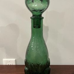 Empoli Cat Decanter Italian Emerald Green Glass Bottle Genie Vintage MCM