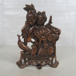 Radha Krishna Copper Tone Plated 3D Metal Standing Plaque Hindu Decor

