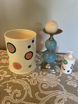 Trash Can 27” Tall,  Toothbrush Holder, Candle Holder Turquoise 