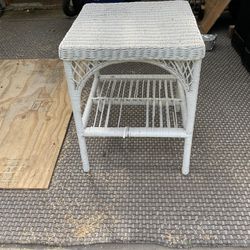 White Wicker End Table