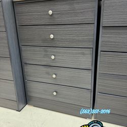 New Standard Grey Wood 5 Drawer Chest Dresser 