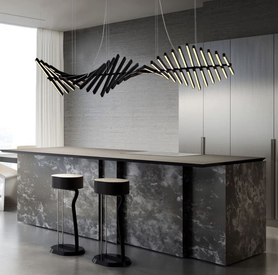 JAYMP Dimmable Modern Chandelier 30 Directional Lights LED Linear Pendant Light Adjustable Height Kitchen Island Living Room Office Bar Dining Room Ha