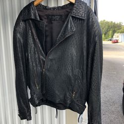 Ostrich Print Leather Jacket