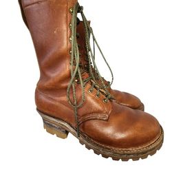 VTG LOGGER BROWN LEATHER HEAVY DUTY VIBRAM SOLES LIKE WHITES nick wesco 11.5-12
