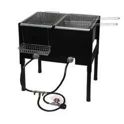 17.5 qt. Portable LPG Propane Dual Burner Deep Fryer Outdoor Cooker Station with Triple Fry Baskets