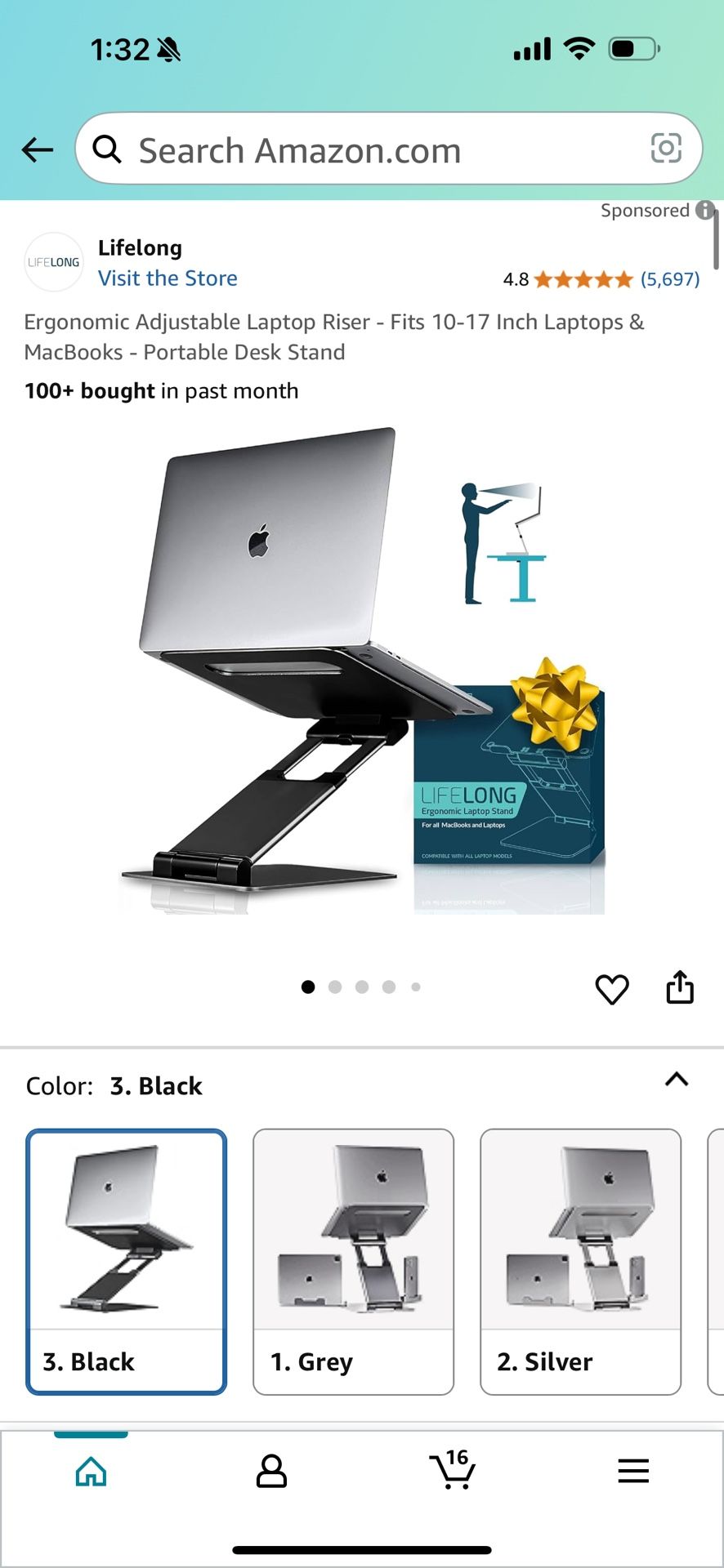 Lifelong Ergonomic Adjustable Laptop Riser - Fits 10-17 Inch Laptops & MacBooks - Portable Desk Stand