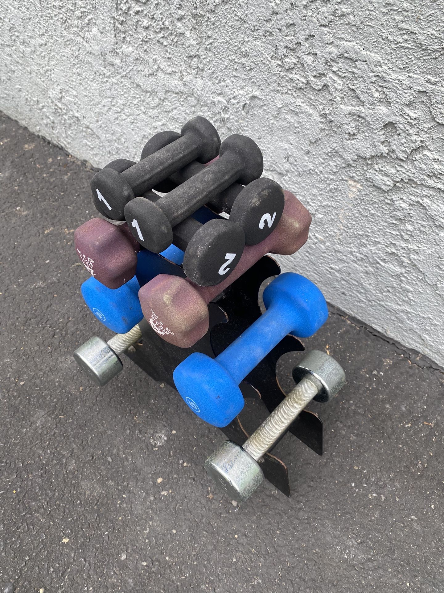 Set Of Dumbbell Weights and Stand
