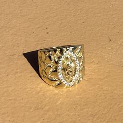 14k gold plated nugget San Judas cz stones ring size 9