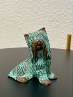 Vintage Mid-Century Modern Bronze Dog Figurine – Verdigris Patina – 3.5" H