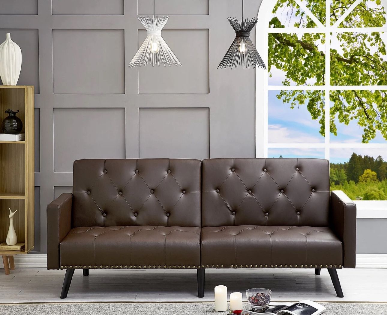 Beautiful Brown Espresso  Tufted Futon With Arm Rests
