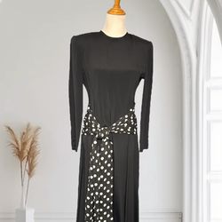 NWTS Vintage Bonnie Marx Black Dress With Polka dot Waist Ties Size 6