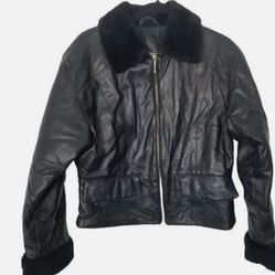 Vintage Current Seen Womens S Black Faux Leather faux Fur Trim Full Zip Jacket