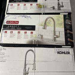 BRAND NEW Delta/Kohler Stainless Single Handle Pull-down Kitchen Faucet with Sprayer Function (Deck Plate Included), Soap Dispenser ,Choice Of Any One