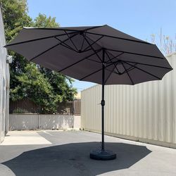 (New) $130 Large 15x9 FT Double Sided Umbrella with Weight Base set (Red/Gray color)