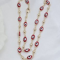 14k Gold Plated Red Eye Necklace 