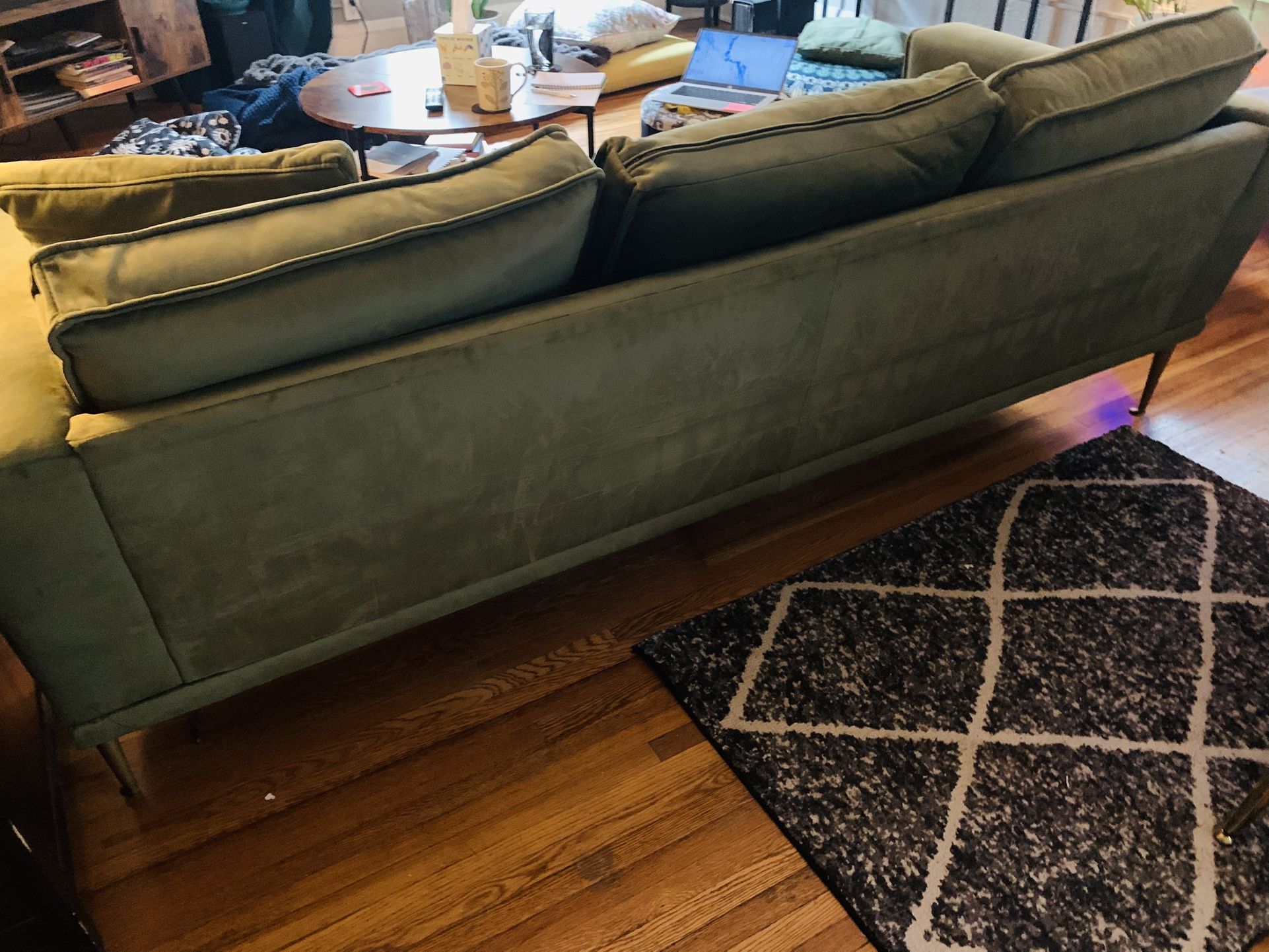 Green Velvet Couch  82x 35